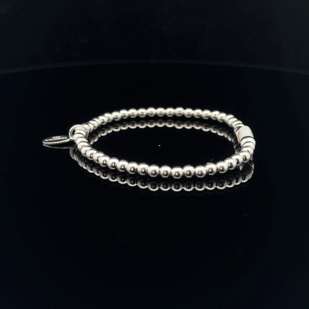 925 Sterling Silver Beaded Stretch Stacking Bracelet MOP Letter Initial L - Picture 4 of 6